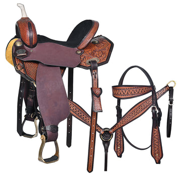 Comfytack Western Horse Barrel Racing Trail Pleasure American Leather Saddle Tack Set With Reins Brown